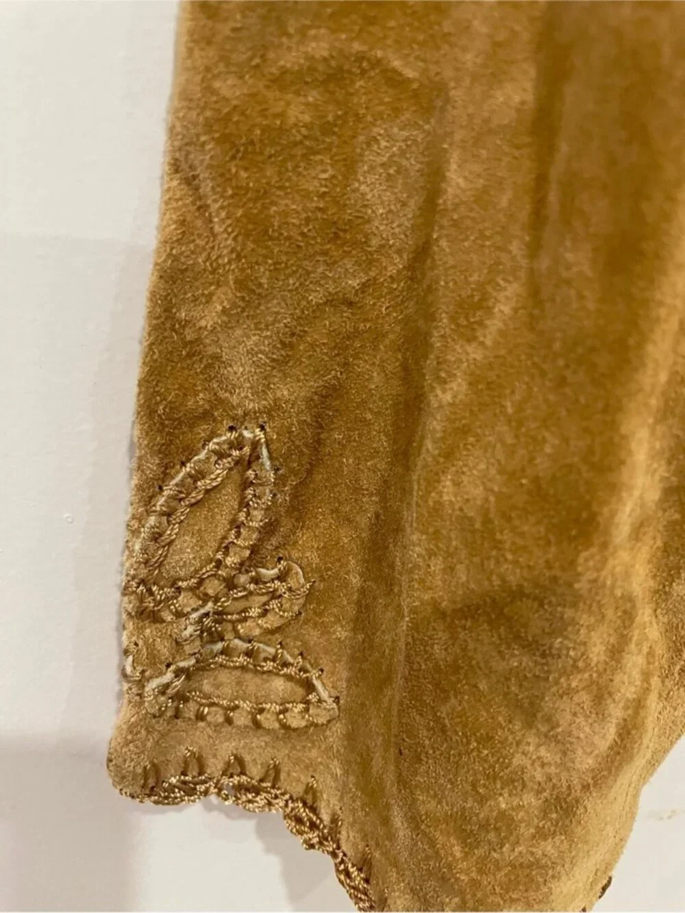 Danier Tan Suede Leather Jacket Crochet Trim Button Front Women’s Medium